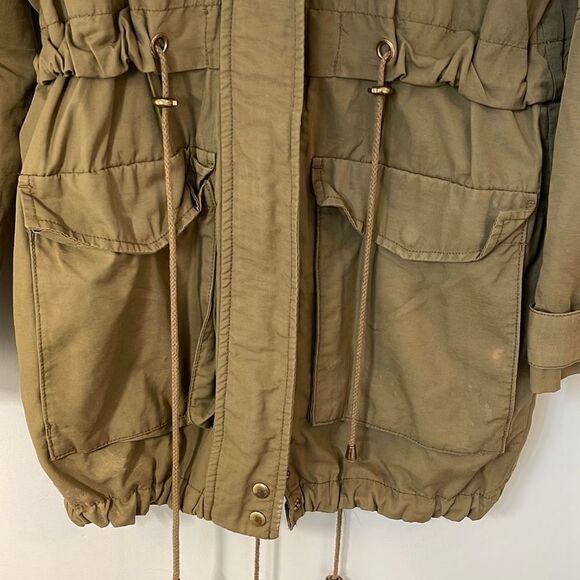 H&M Womens Parka Jacket Hooded Full‎ Zip Tie Waist Adjustable Army Green Size XS - Picture 4 of 10